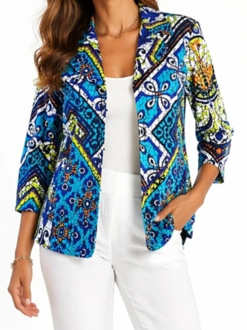 Chico's Multi Color Mosaic jacket blazer size 2 NWOT